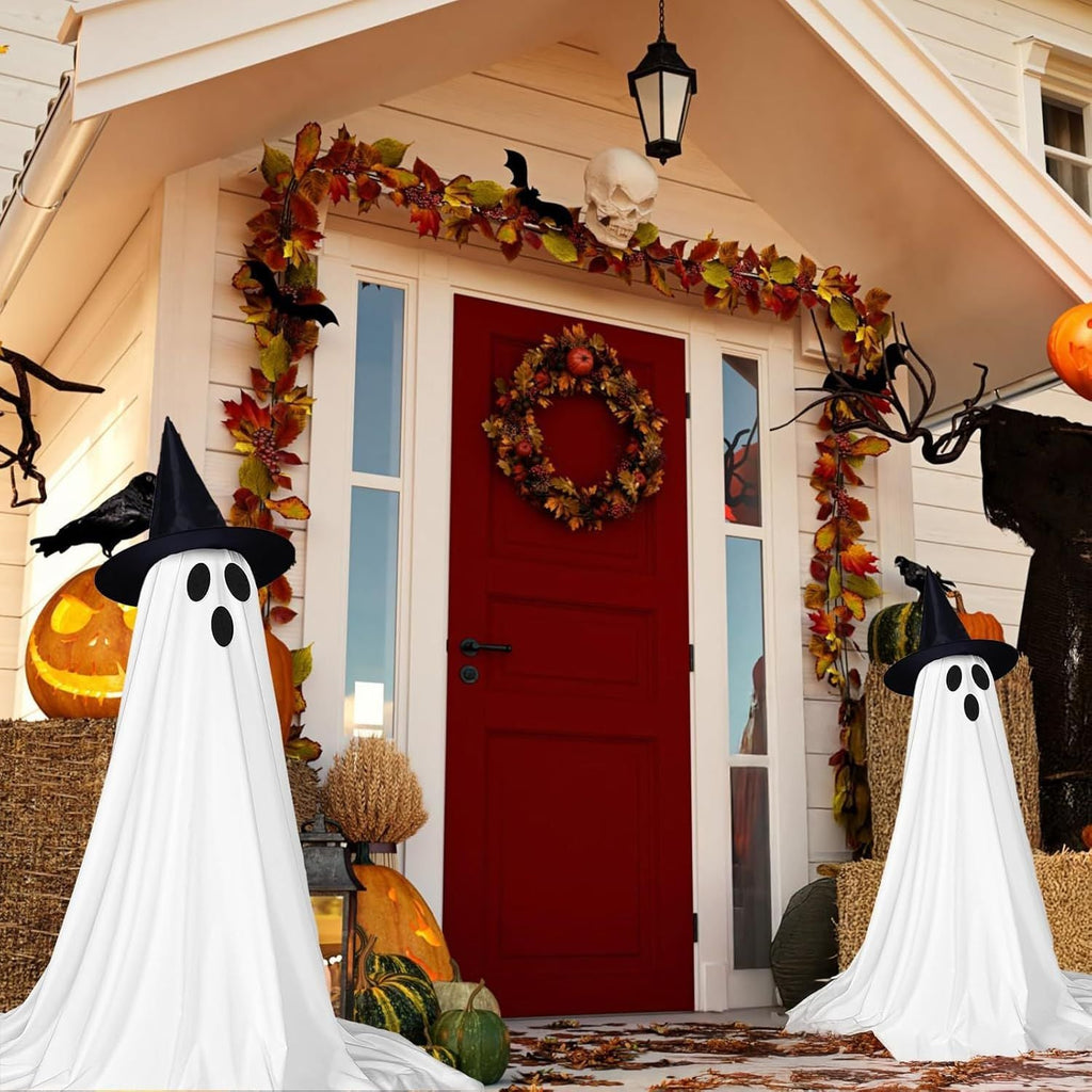 2-Piece Lighted Hanging Ghost Halloween Decorations with Remote