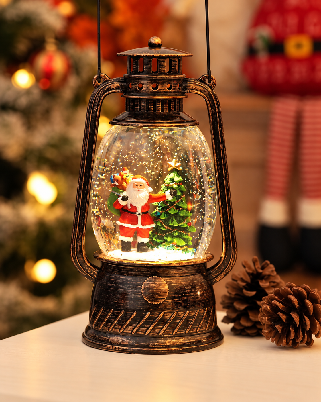 Santa’s Enchanted Musical Snow Globe Lantern with LED Lights & Timer