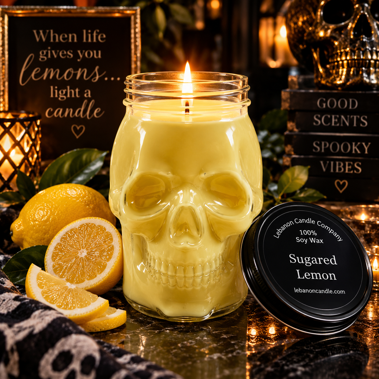 Sugared Lemon Premium Skull Candle | 16.5 oz