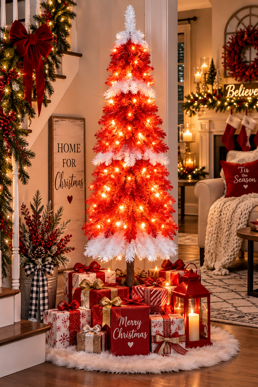 Berry Merry 5-Ft Pre-Lit Red & White Christmas Tree