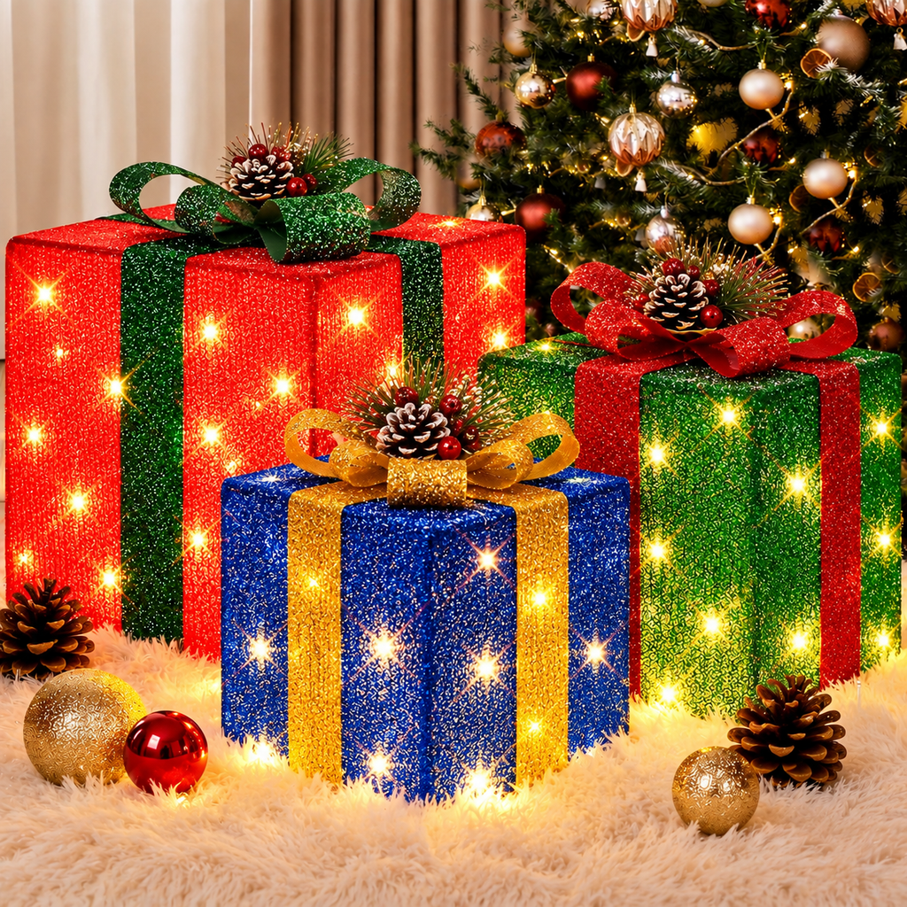 Grand Holiday Light-Up Gift Box Trio