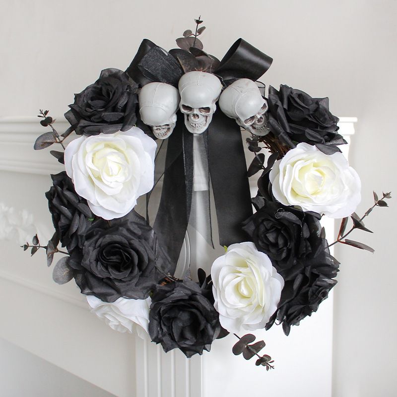 Midnight Mourning Skull & Rose Halloween Wreath