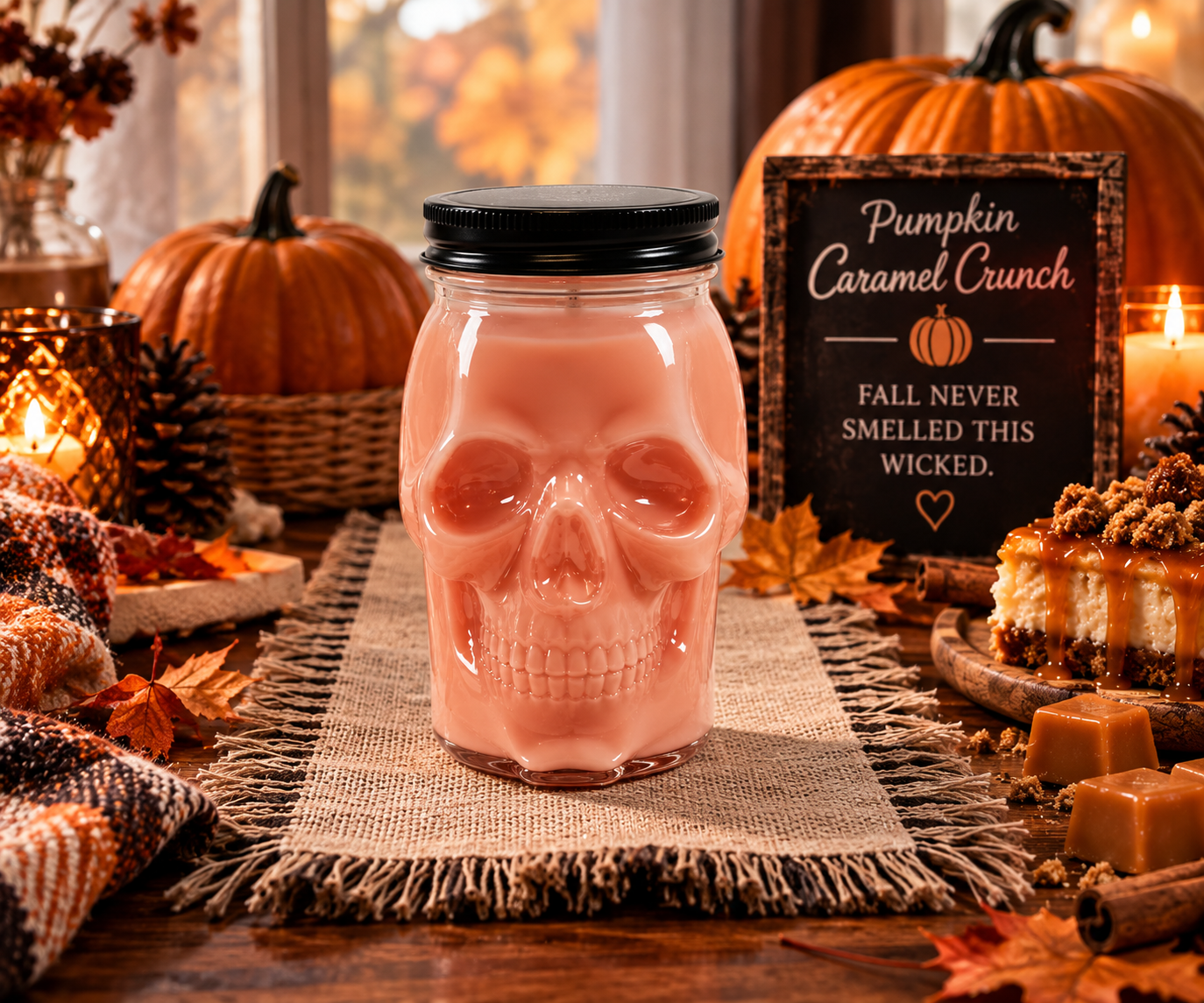 Pumpkin Caramel Crunch™ Premium Skull Candle | 16.5 oz