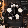 Midnight Mourning Skull & Rose Halloween Wreath