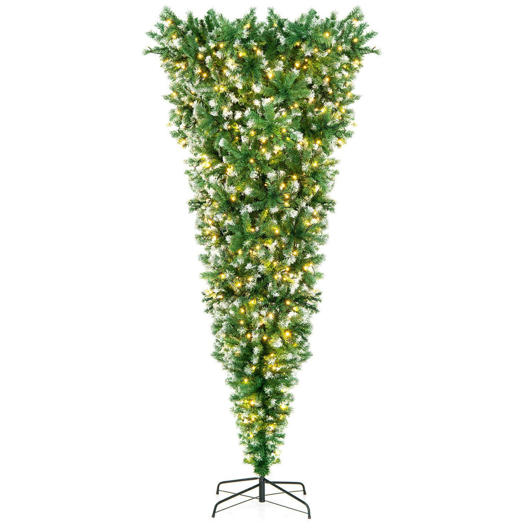 7.5 FT Pre-Lit Snowy Upside-Down Christmas Tree – 400 Warm White LED Lights