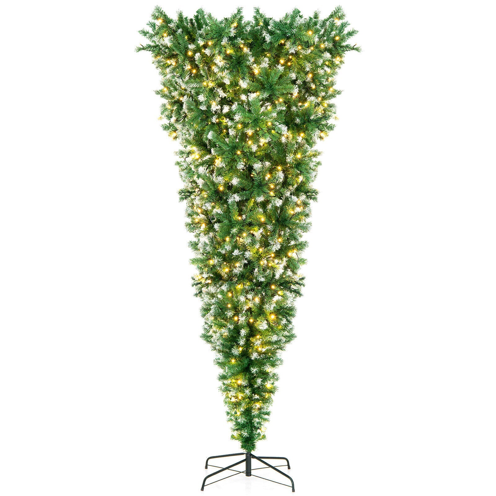 7.5 FT Pre-Lit Snowy Upside-Down Christmas Tree – 400 Warm White LED Lights