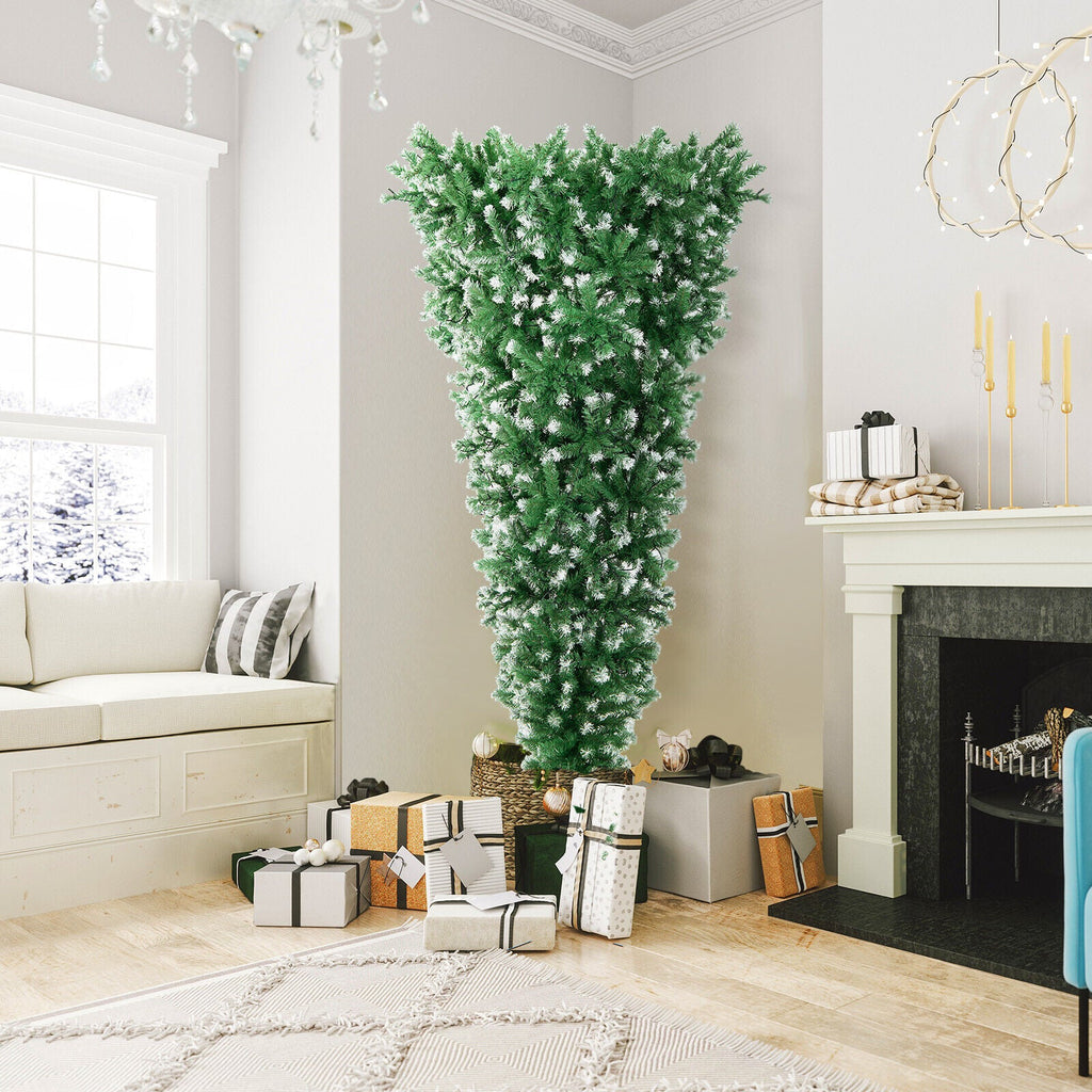 7.5 FT Pre-Lit Snowy Upside-Down Christmas Tree – 400 Warm White LED Lights