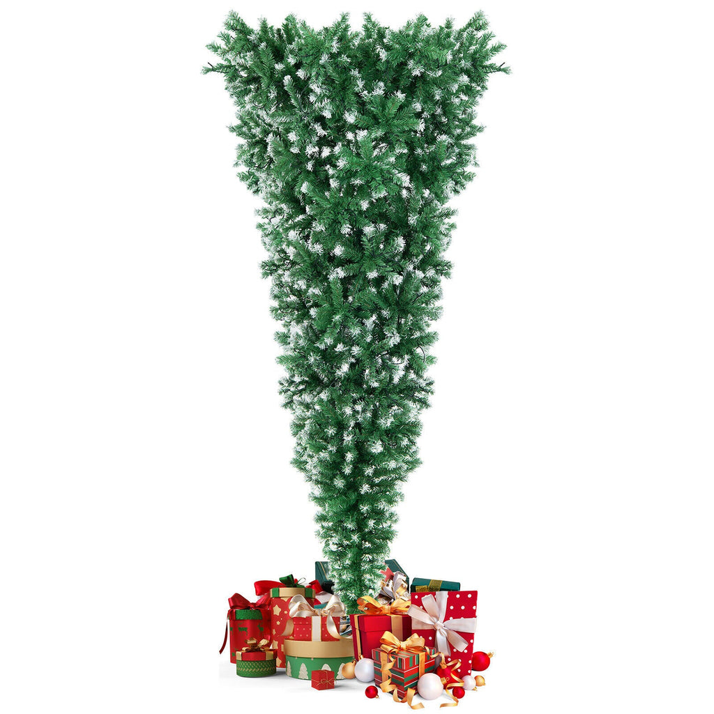7.5 FT Pre-Lit Snowy Upside-Down Christmas Tree – 400 Warm White LED Lights