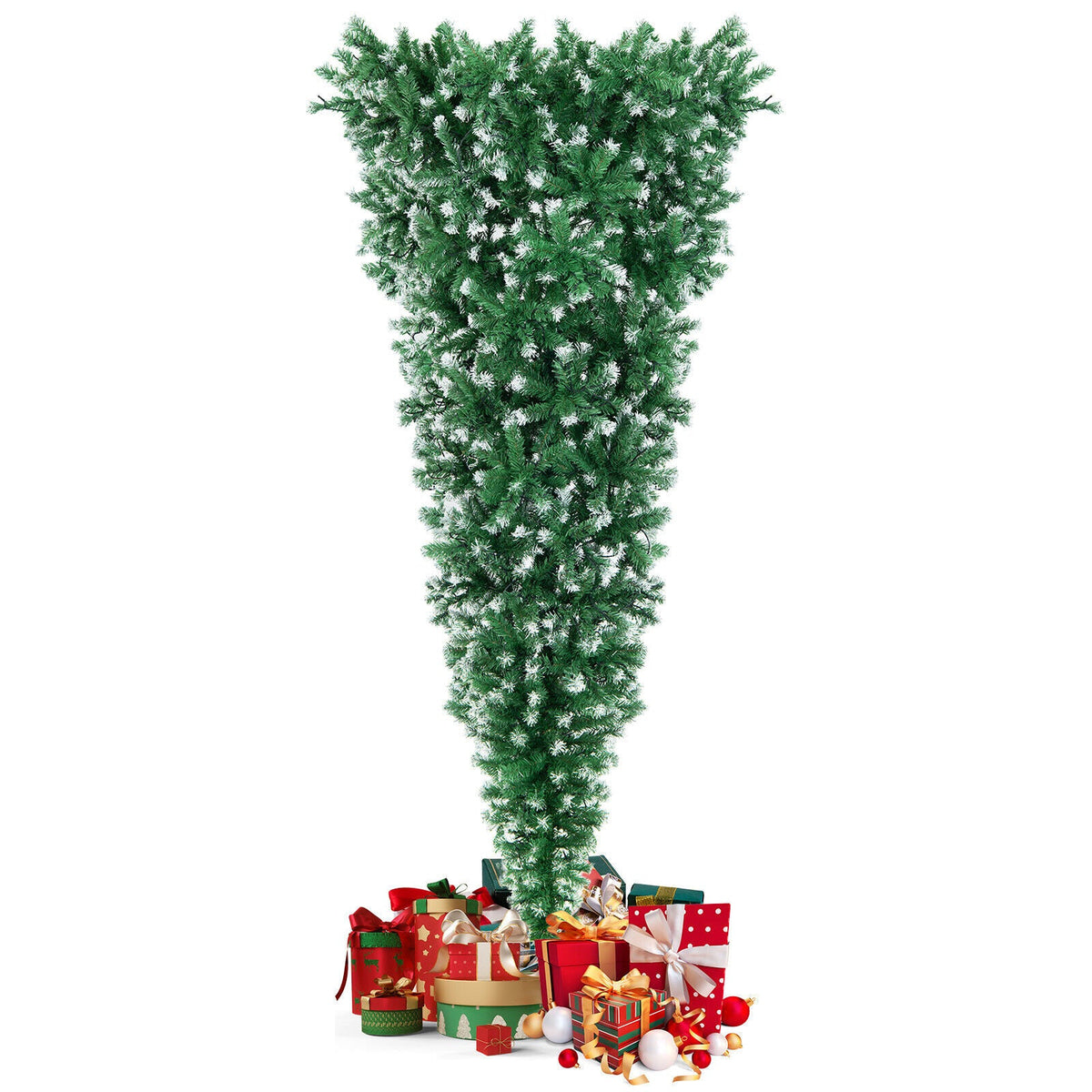 7.5 FT Pre-Lit Snowy Upside-Down Christmas Tree – 400 Warm White LED Lights