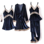 Luxe Satin 4-Piece Lace Pajama & Robe Set