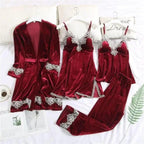 Luxe Satin 4-Piece Lace Pajama & Robe Set