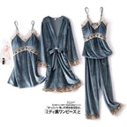 Luxe Satin 4-Piece Lace Pajama & Robe Set