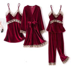 Luxe Satin 4-Piece Lace Pajama & Robe Set